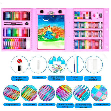 Valija Maletin De Arte Escolar Didáctico 208 Piezas Rosa