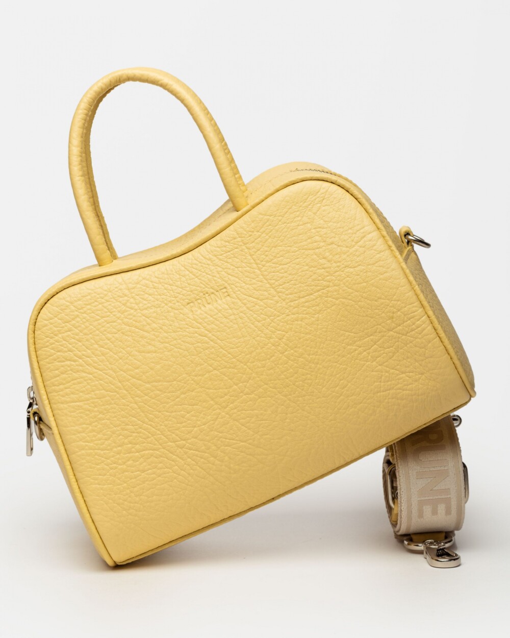 Cartera de mano The Club en cuero graneado Vainilla Niquel