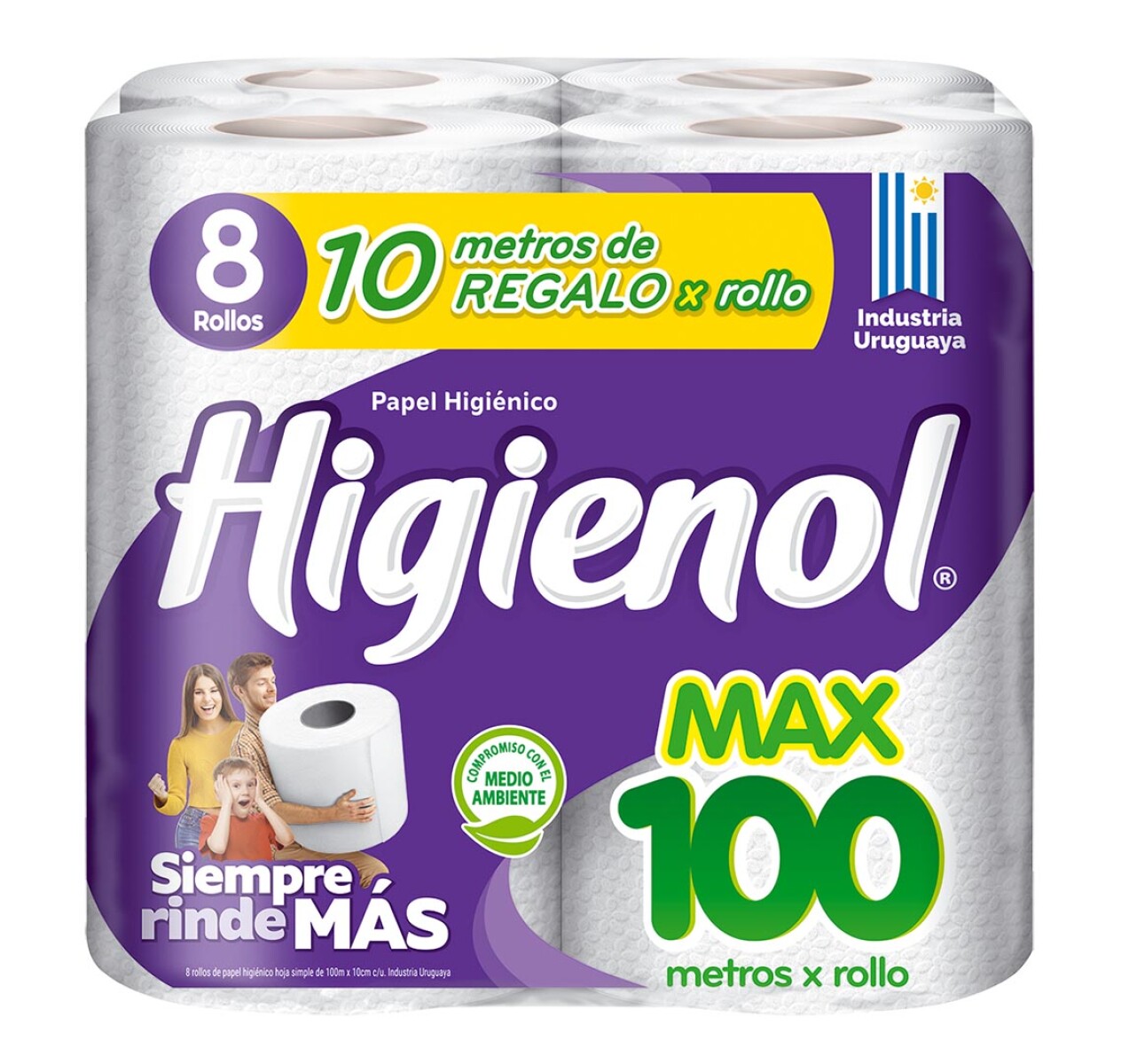 PAPEL HIGIENICO HIGIENOL MAX 8 ROLLOS 100 MT 