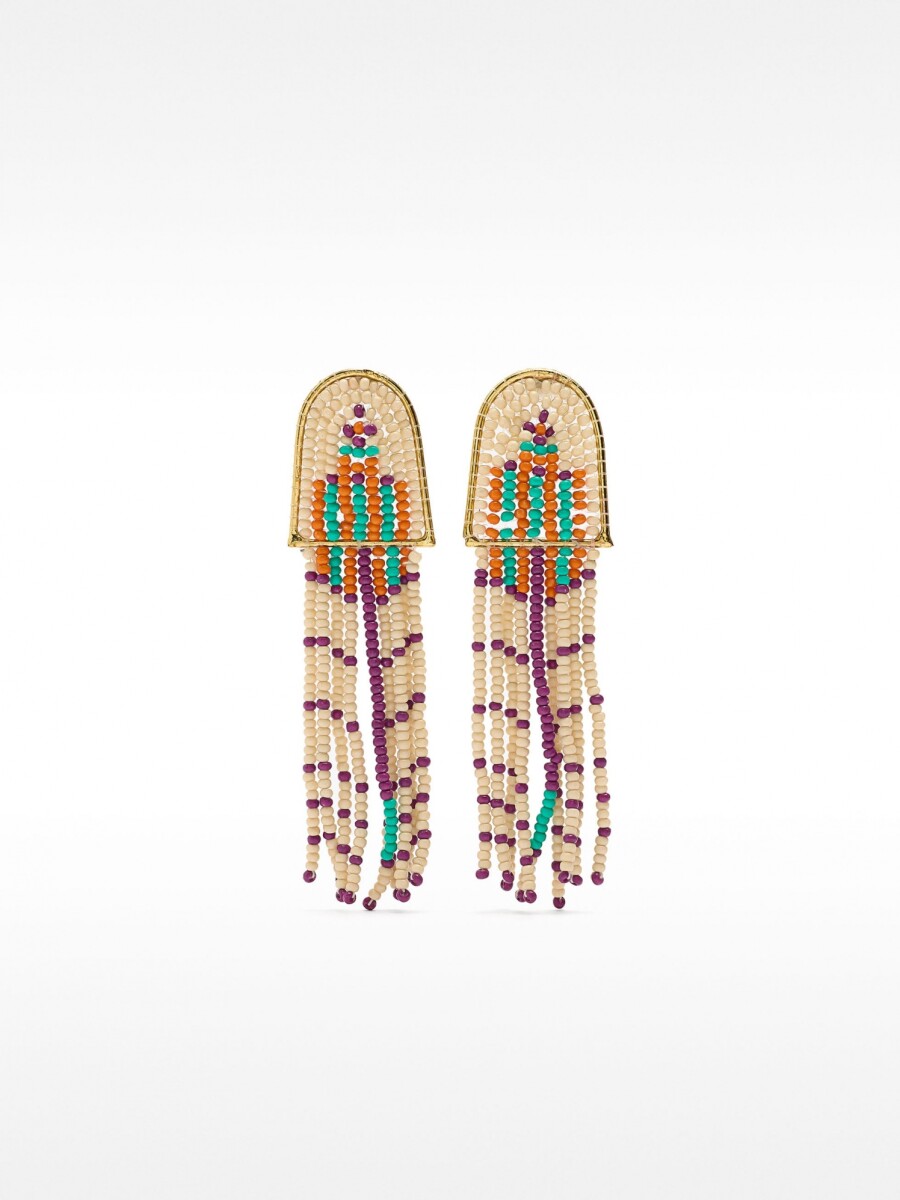 Pendientes Largos Étnicos Con Abalorios multicolor
