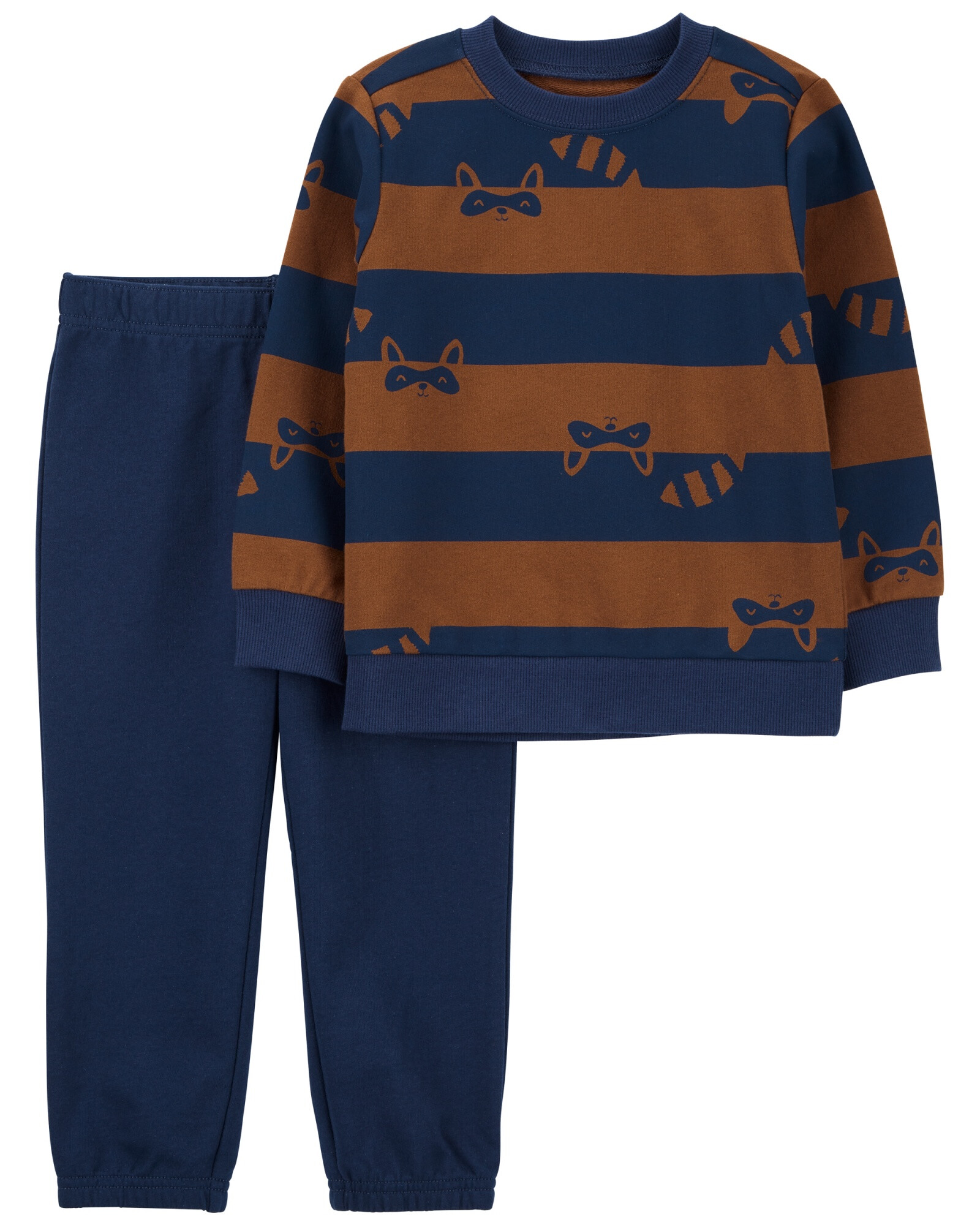 Set dos piezas de algodón, pantalón y buzo, estampa mapache Set dos piezas de algodón, pantalón y buzo, estampa mapache