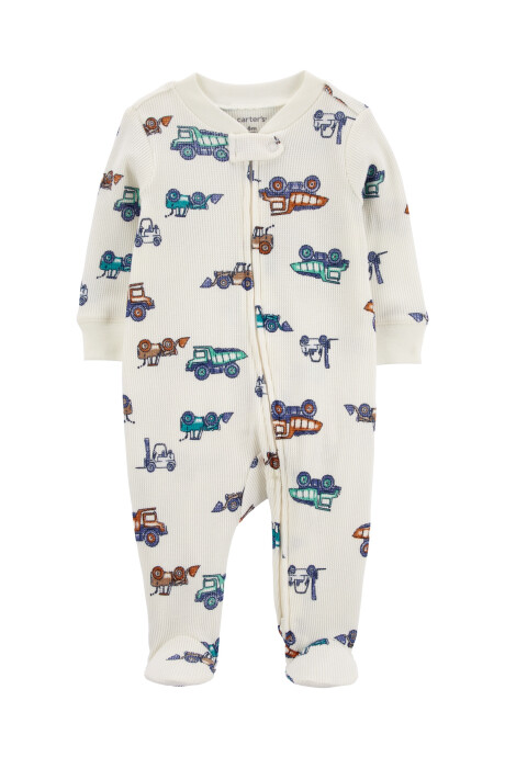 Pijama una pieza de algodón térmico, con pie, diseño máquinas Sin color