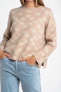 Sweater Intarsia Cuadros Rosa Viejo