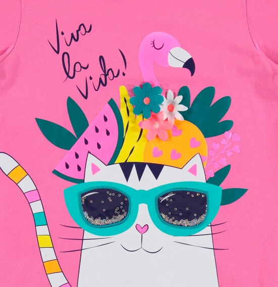 T-shirt de niña gato GRIS MELANGE