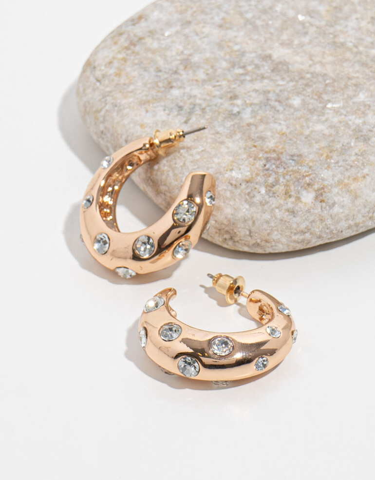 Aros Argollas Strass Argollas Con Strass - Dorado