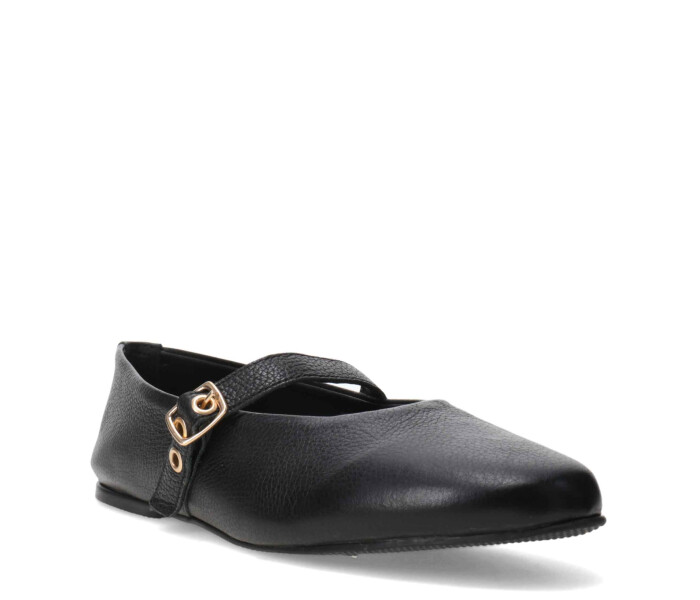 Zapato balerina con tira y hebilla Preto
