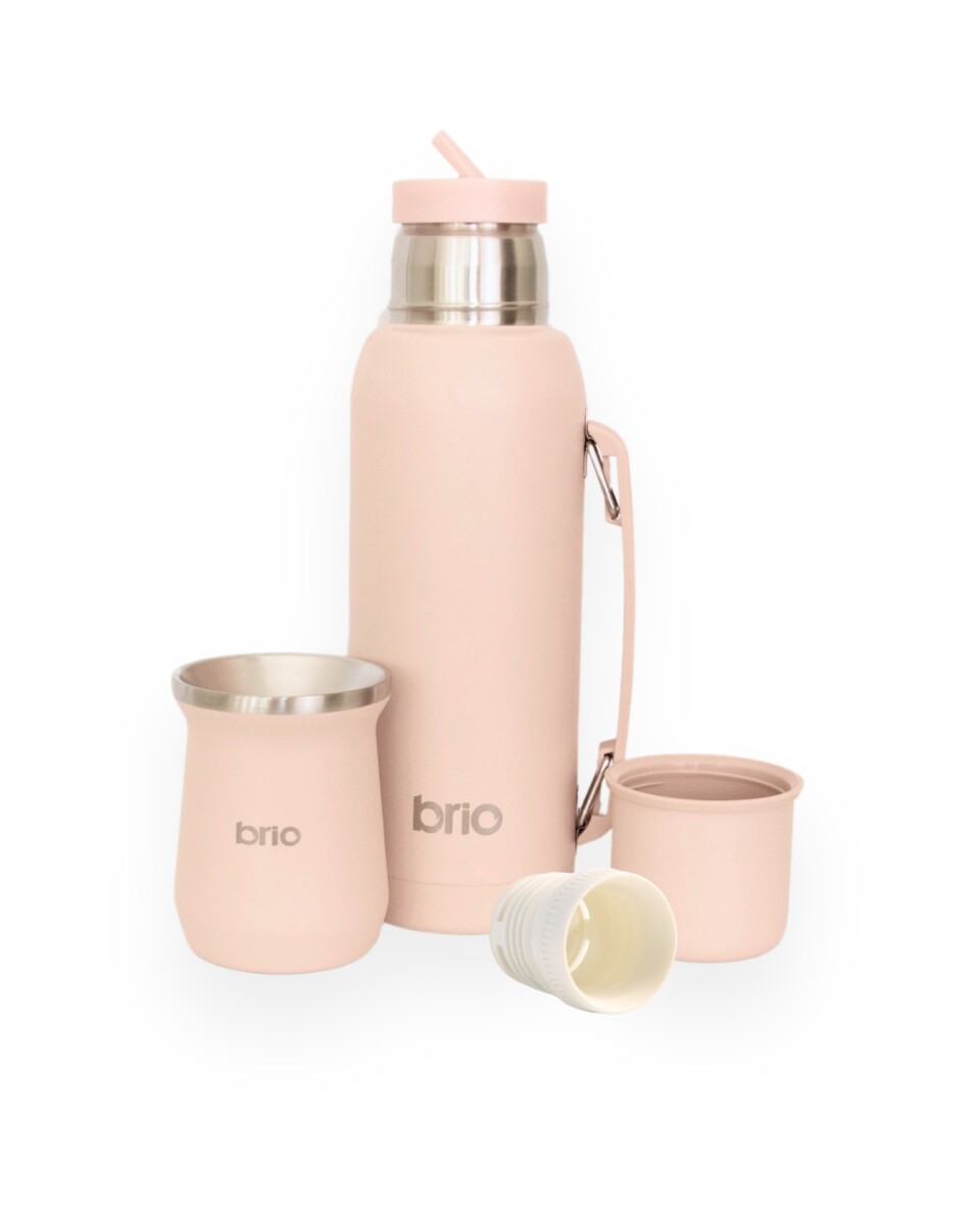 Set De Termo 1 Litro Y Mate Diseño Clásico brio Acero Inox - Salmón 