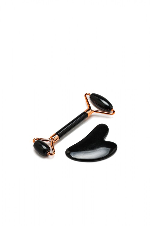 Set Rodillo MasajFacial + Gua Sha Negro