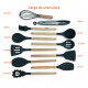 Set Utensilios Cocina Inicial Silicona Madera Plus Gourmet Verde Claro