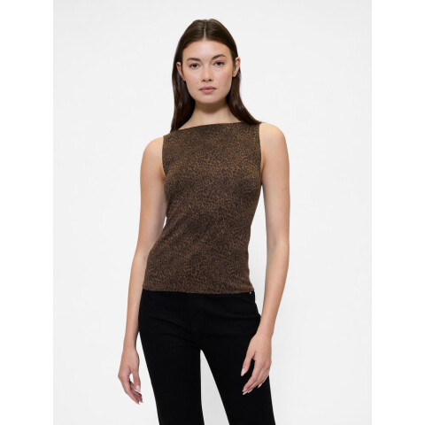 V-SL BOATNECK TOP PRINT BROWN CHEETAH