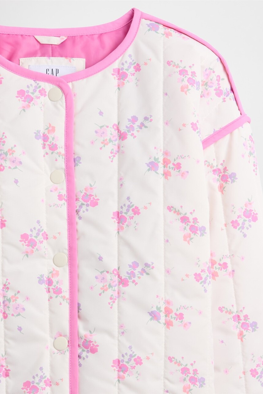 Campera Quilted Niña White Floral Print