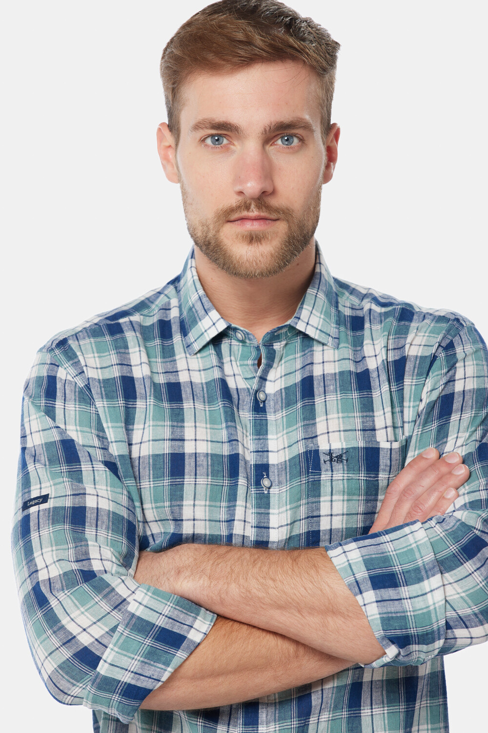 CAMISA DE LINO A CUADROS Verde