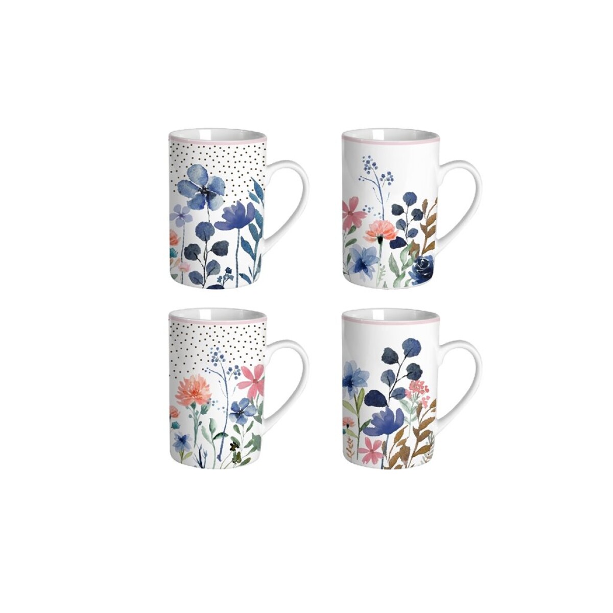 MUG RECTO 340ML FLORES AZUL Y ROSA 