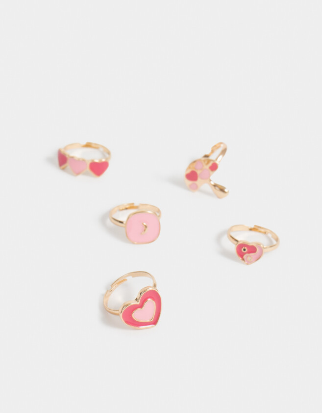 Anillos Infantiles Con corazón Set De 5 Anillos Infantiles - Rosa Pastel