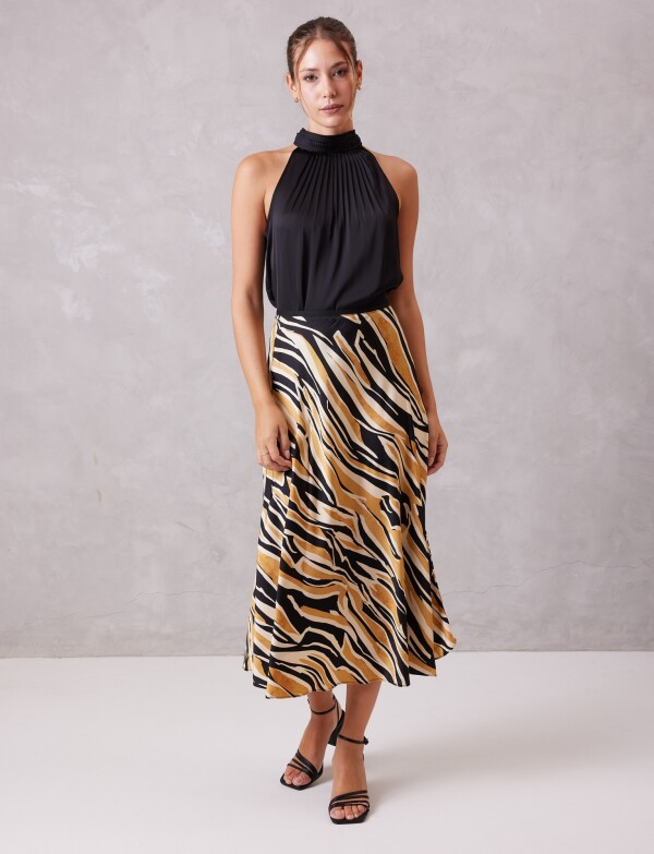 Falda Saten Print MULTI/NEGRO