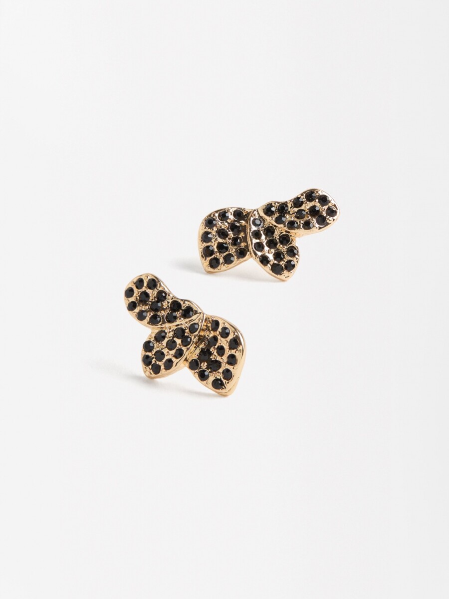 Pendientes Con Flor Y Cristales negro