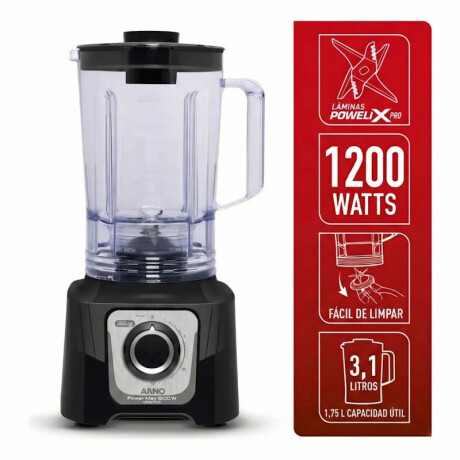 Licuadora Arno Power Max | Potencia 1200w | Jarra de vidrio de 3.1Lts. | Color negro. Licuadora Arno Power Max | Potencia 1200w | Jarra de vidrio de 3.1Lts. | Color negro.