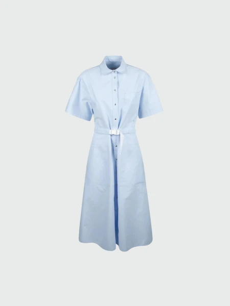 Moncler -Vestido camisero de algodón con bolsillos Celeste