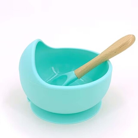 Set de Comida Bebé Irrompible en Silicona c/ Bowl y Cuchara Azul Grisáceo