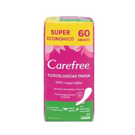 CAREFREE PROTECTORES DIARIOS TANGA SIN PERFUME 60 UNIDADES CAREFREE PROTECTORES DIARIOS TANGA SIN PERFUME 60 UNIDADES