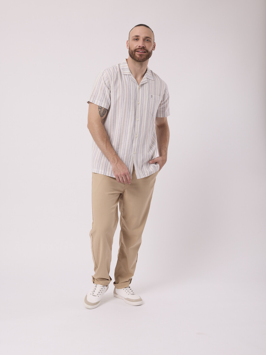 Camisa mc rayada - beige 