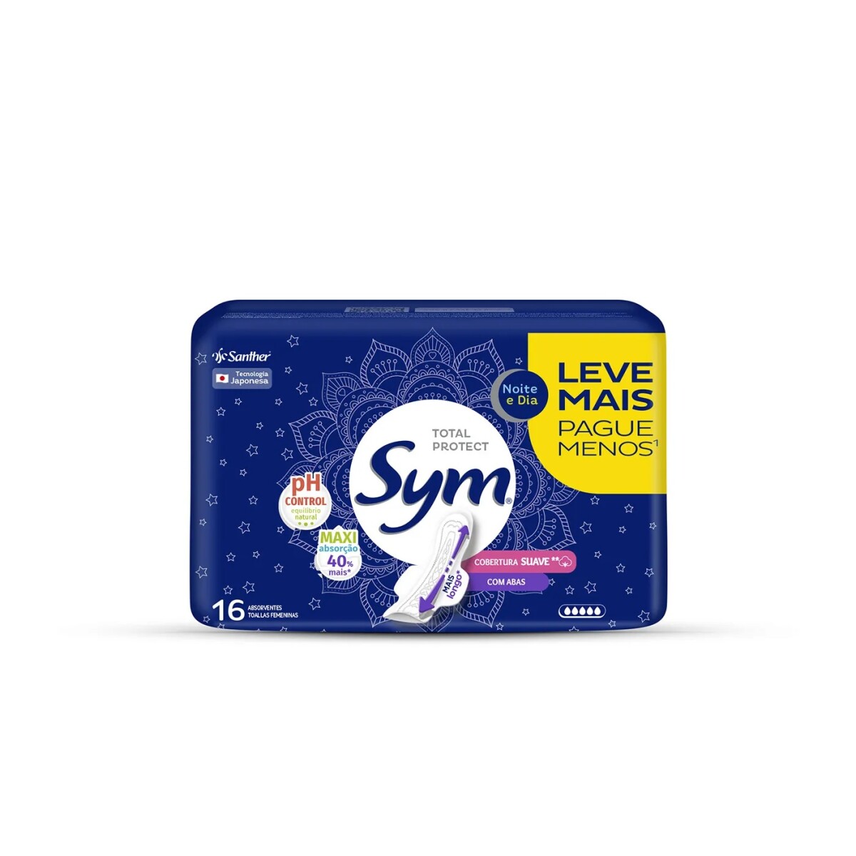 Toallitas Femeninas Sym Noche y Día Suave con Alas 16U 