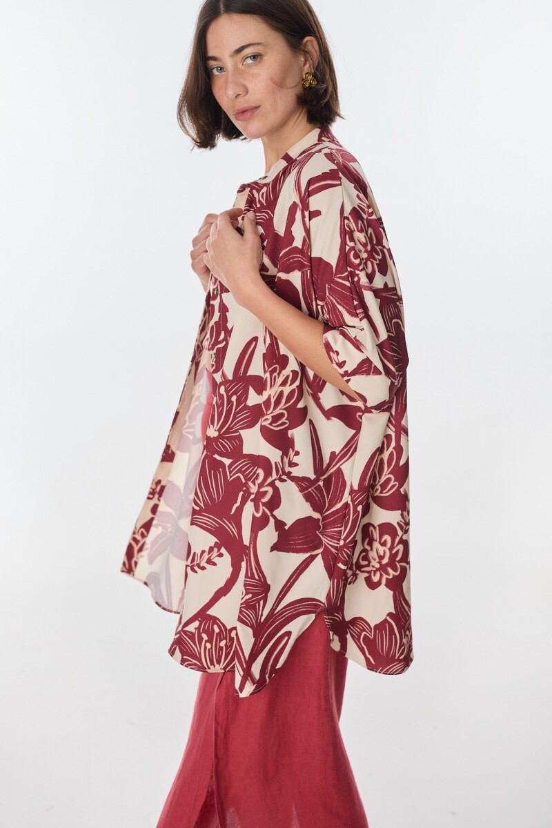 Camisa Azorella Flores Bordeaux