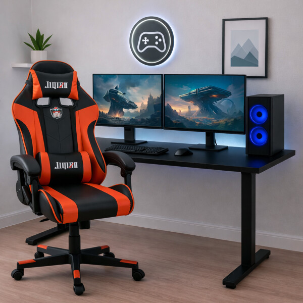 Escritorio Gamer Eléctrico + Silla Gamer 160kg NEGRO
