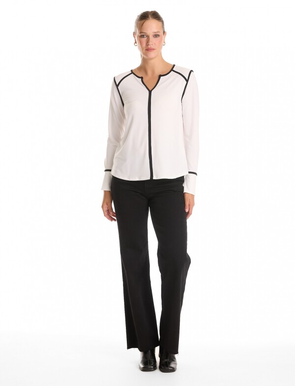 Blusa Ribete Contraste BLANCO/NEGRO