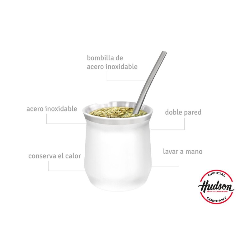 MVS Mate De Ac. Inox. 140 Ml Con Bombilla Incluida Hudson - Blanco