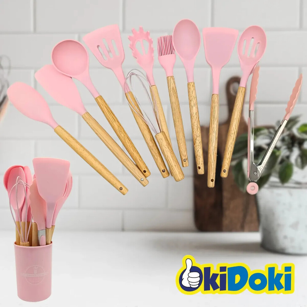 Set De Menage, 11 Utensillos De Cocina Con Soporte ROSA