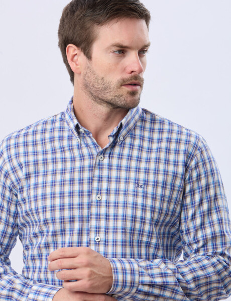 CAMISA CUADROS DE LINO Beige
