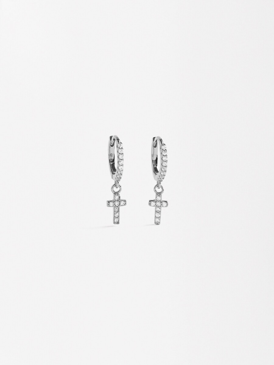Aros Cruz Con Circonias - Plata De Ley 925 plateado