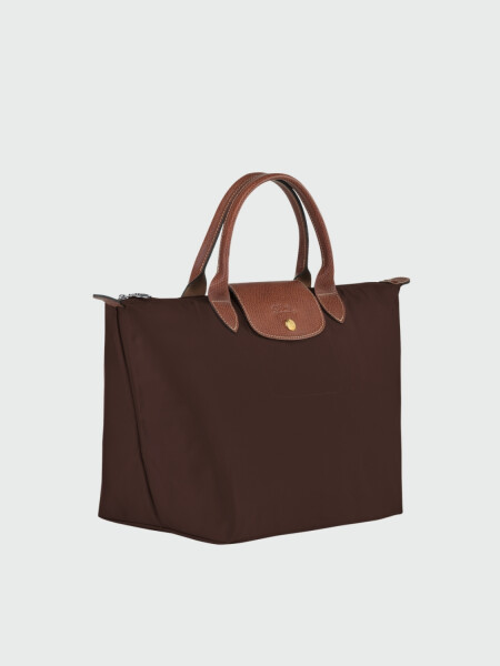 Longchamp -Cartera Longchamp plegable de nylon con cierre y asa corta, Le pliage M Marrón