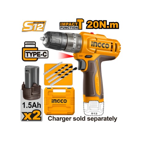 Taladro Atorn. Ingco con Percutor a Bateria 12V 20NM Taladro Atorn. Ingco con Percutor a Bateria 12V 20NM