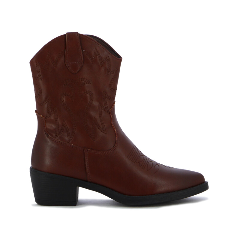 Darkness Bota De Dama Tejana Detalle Bordado Caña Baja Taco Cuadrado - Marron Os Marron Oscuro