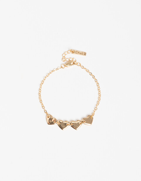 Pulseras Flexibles Metal Pulsera Flexible Corazones Bañado En Oro - Dorado