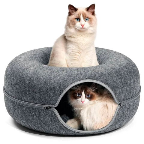 Cama Tipo Tunel Rascador Cuna Interactiva Gatos Dona XL Vairante Color Gris Oscuro