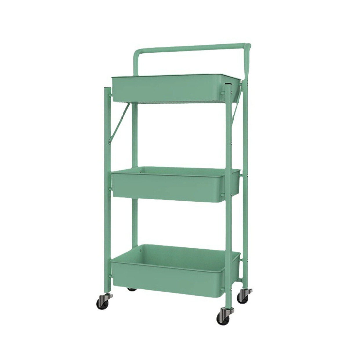 Carro Plegable Organizador Multiuso 3 Estantes Con Ruedas - Verde 