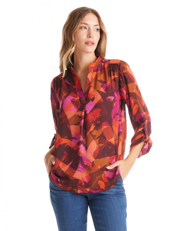 Blusa Gasa Print MULTI/MARRON