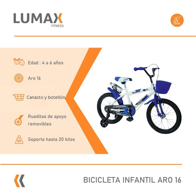Bicicleta Infantil Lumax Rodado 16 Urbana Con Rueditas Y Canasto Azul