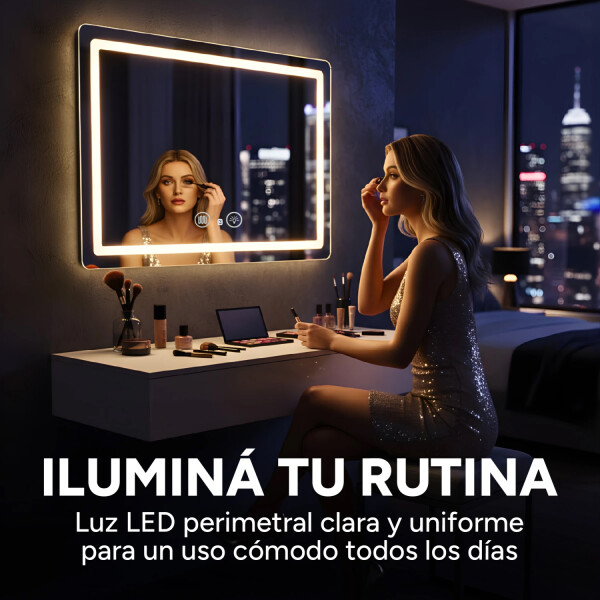 Espejo Rectangular Con Led Baño Led10 50 X 70 Cm Desempañador ESPEJO RECTANGULAR LED10 50X70