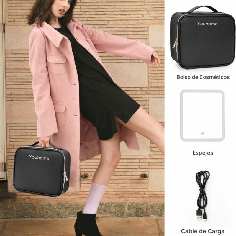 Organizador Maquillaje Maletin Maleta Valija Espejo Led Luz Ajustable Divisiones Neceser Cosméticos Color Negro Organizador Maquillaje Maletin Maleta Valija Espejo Led Luz Ajustable Divisiones Neceser Cosméticos Color Negro