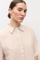 Camisa rayada manga corta beige
