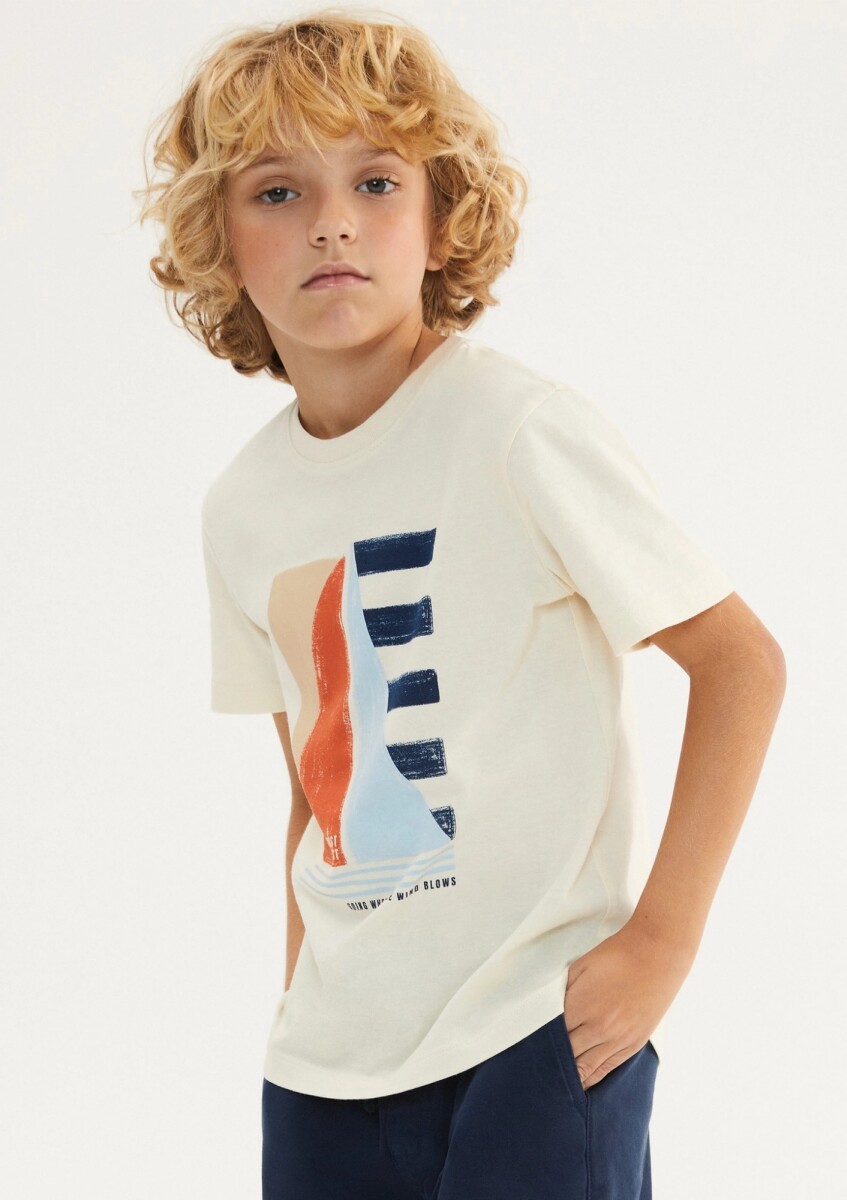 CAMISETA BÁSICA CON ESTAMPA - BEIGE 