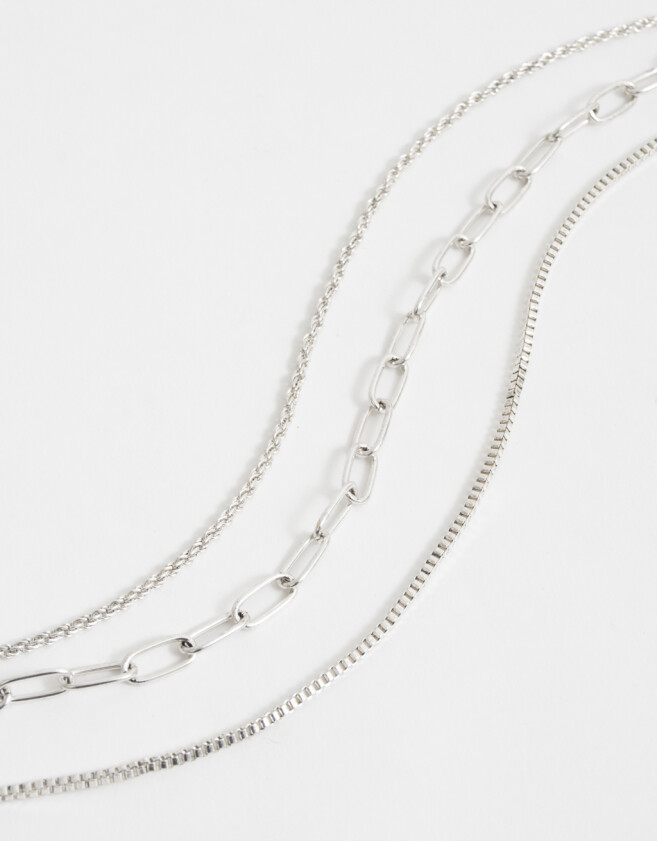 Collares Cortos Collar Corto Multicadena Plateado - Plateado