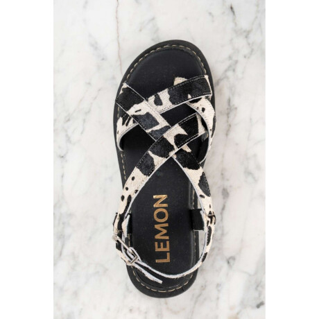Sandalia Animal Print Cuero Vaca Negro