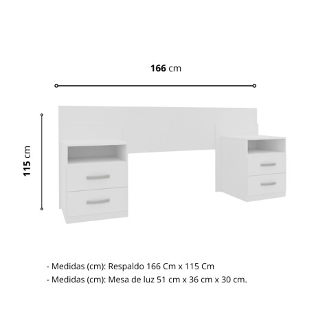 RESPALDO CABECERA CON 2 MESAS DE LUZ DE 2 CAJONES BLANCO