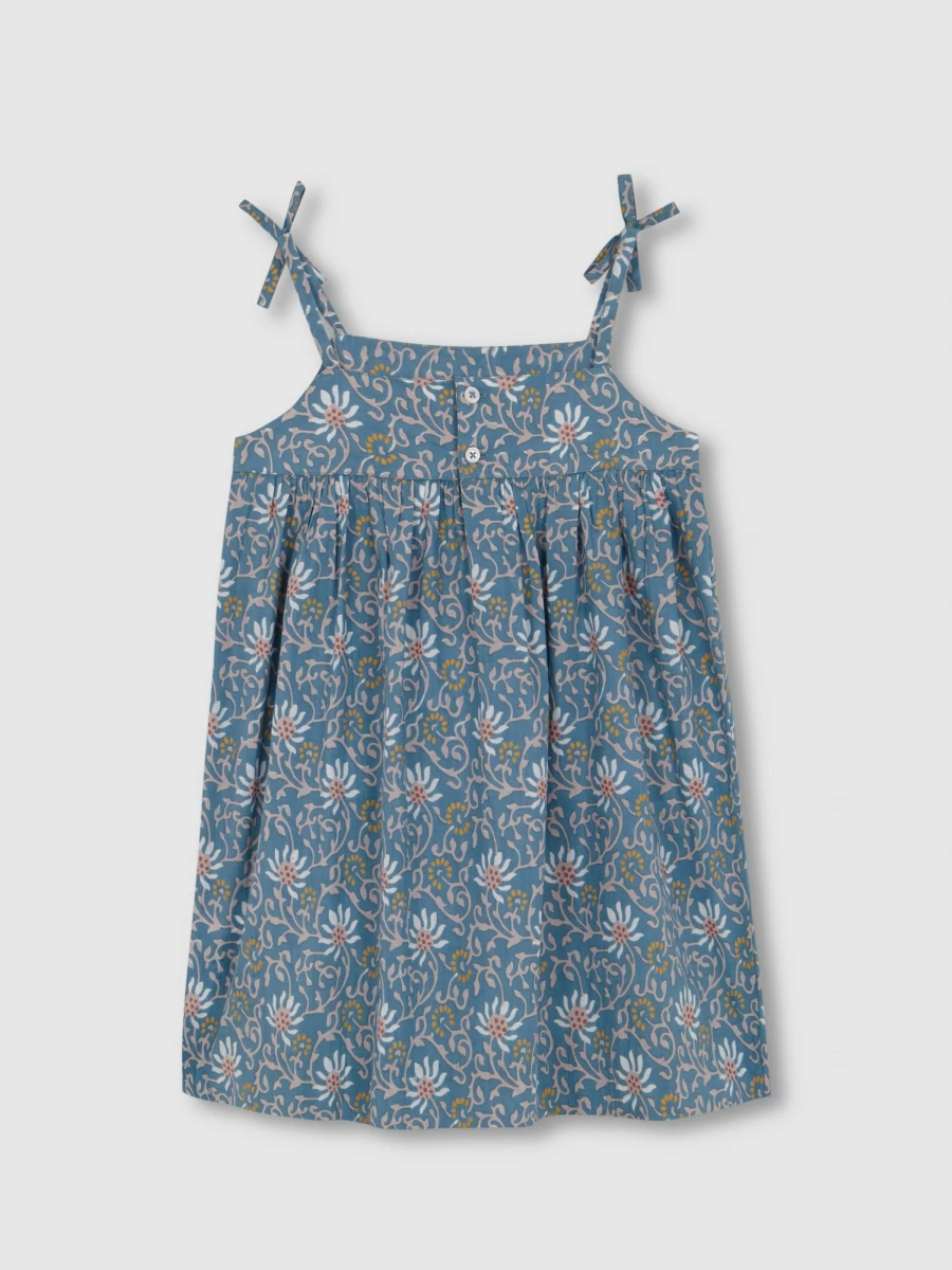 Vestido Talle Alto Con Estampado De Flor Azul Pato