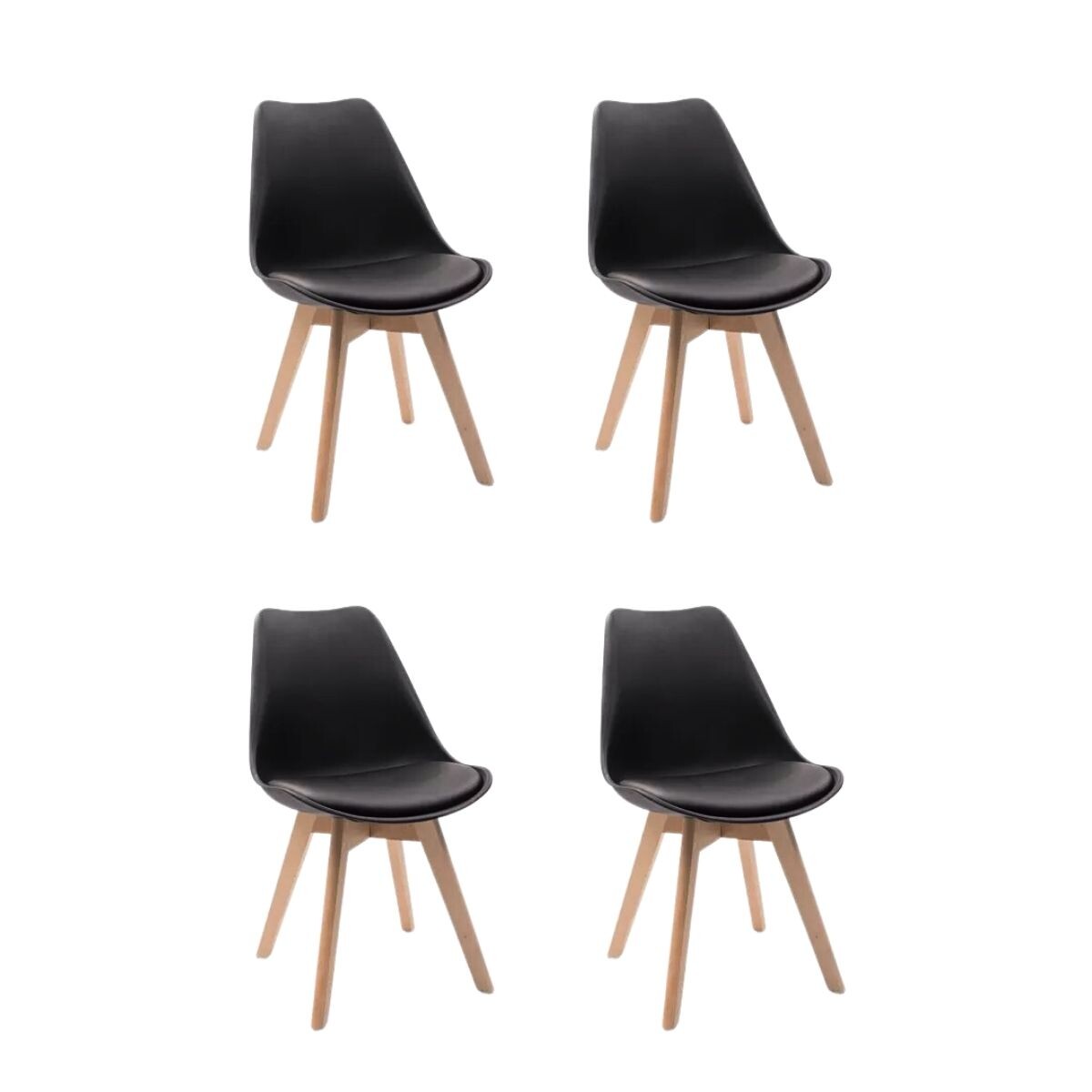 Silla de Comedor Nórdica Estilo Eames de Madera Acolchonada Color Negro x4 Unidades 